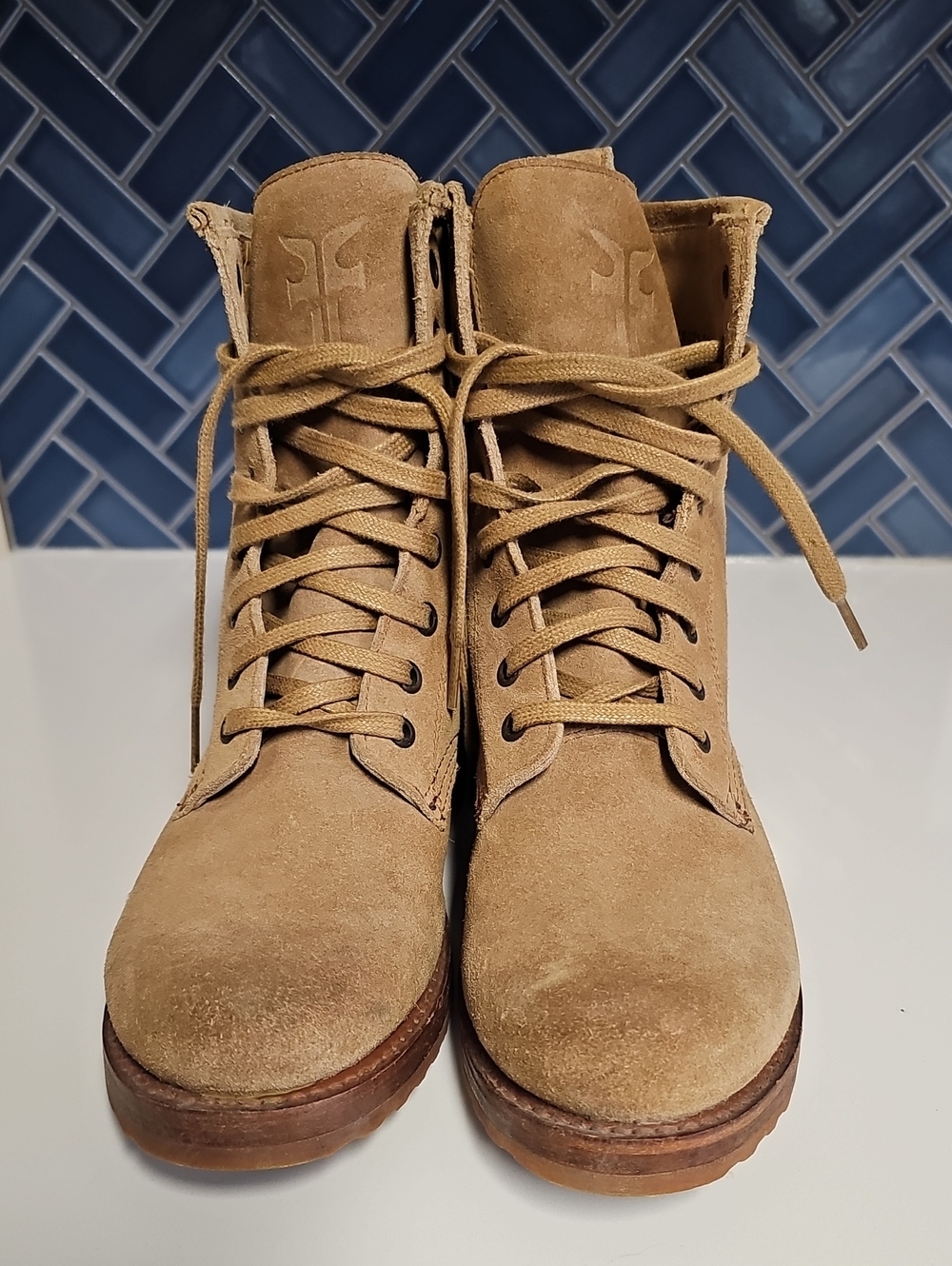 Frye Suede Women’s Tan Suede Lace-Up Combat Ankle Boots